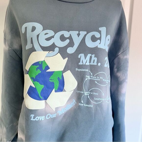 Madhappy Limited Edition Recycle Earth Day Fleece Crewneck Hand Dye Blue Medium - Picture 4 of 9